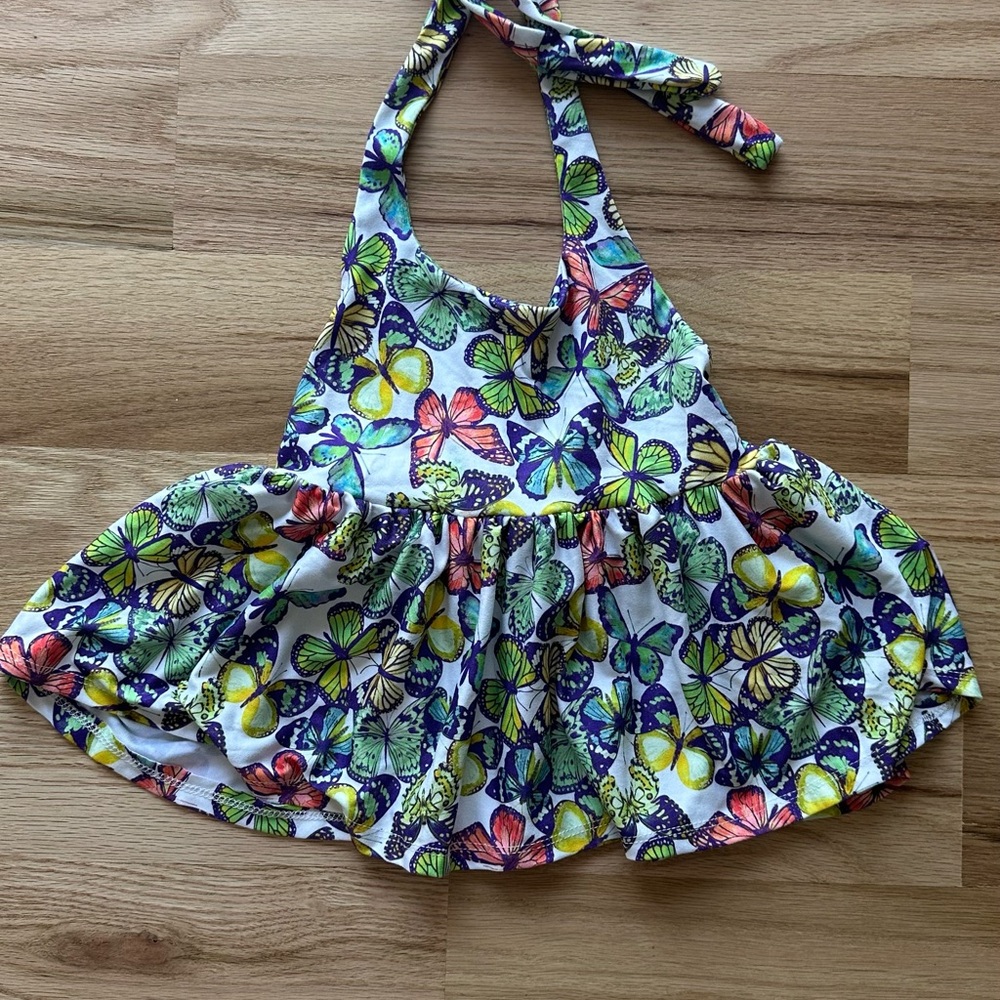 Handmade- Colorful Butterfly Print Kids Halter Ruffle Top